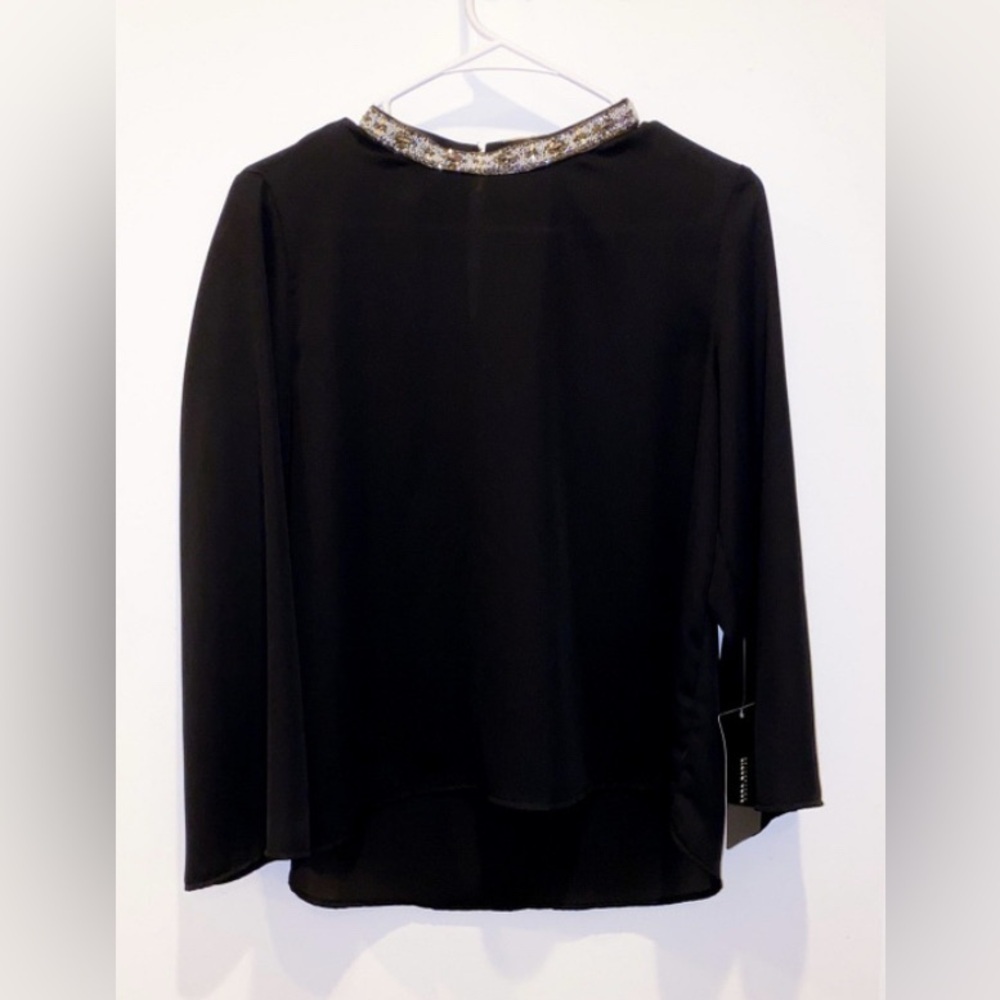 ZARA women’s Sz XS Elegant Beaded Neckline Loose Evening Blouse holiday party